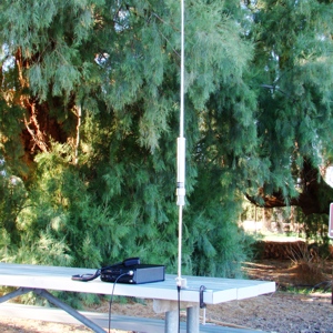 Super Antenna UM2 Attached to Picnic Table (radio and antenna not included)